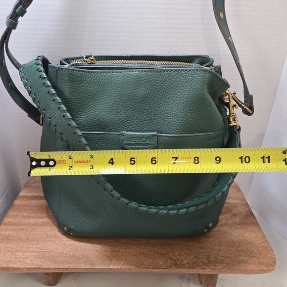 American Leather Co Green Pebbled Leather Crossbody Shoulder Bag Whipstitch... - Picture 5 of 16